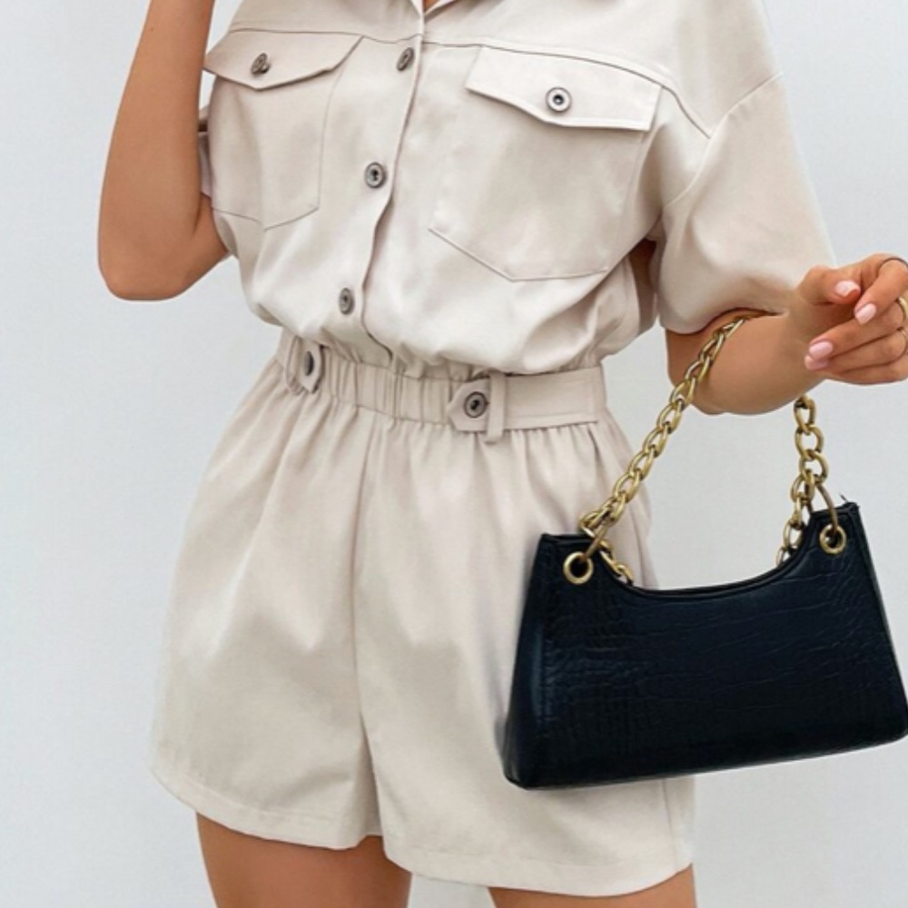 Button down collar romper